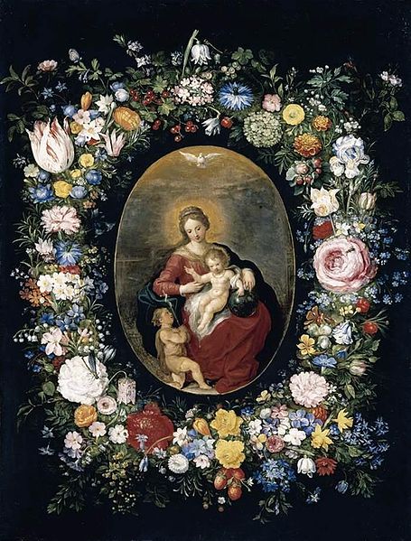 Jan Breughel Virgin and Child with Infant St John in a Garland of Flowers